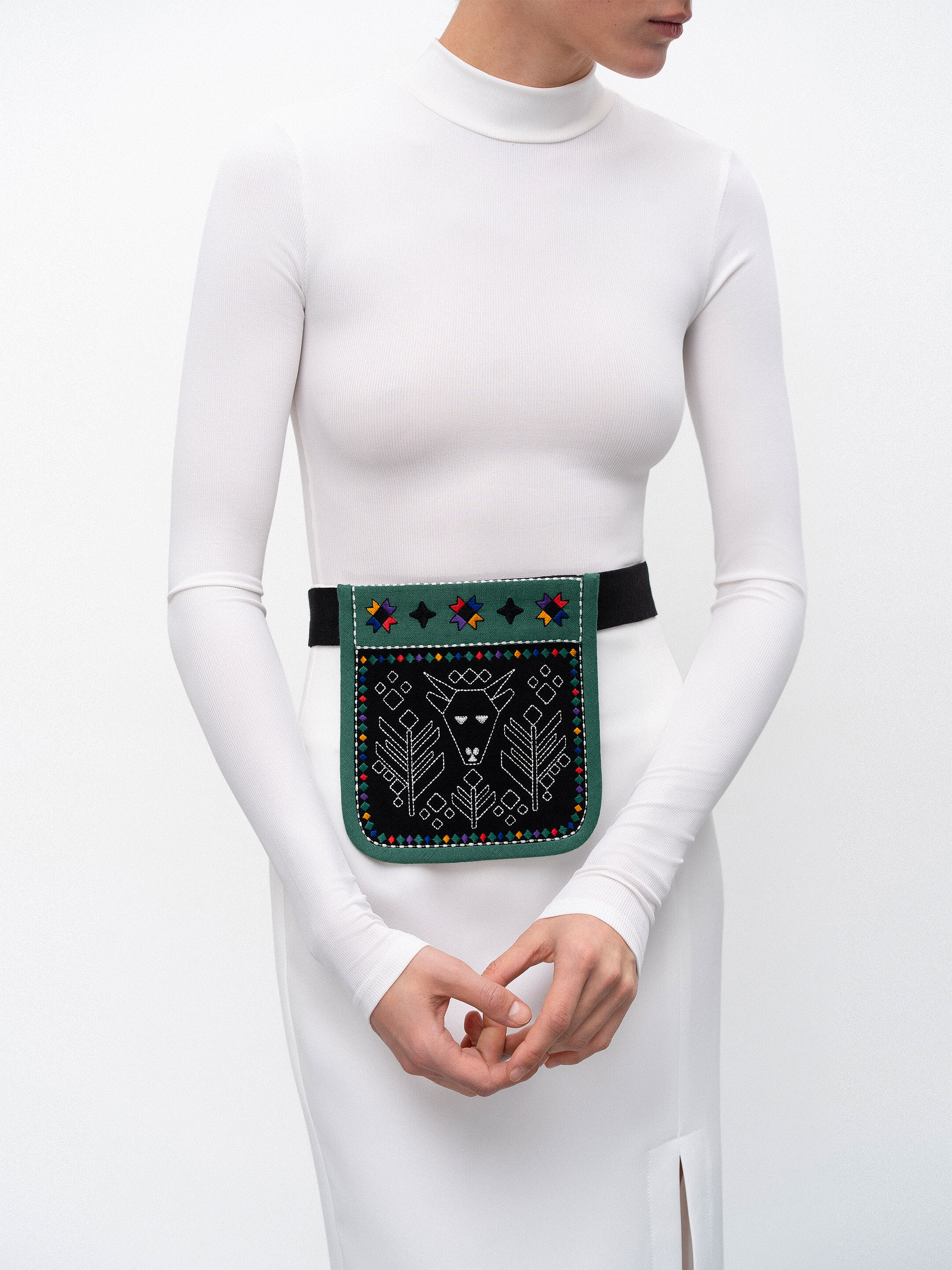 Pocket bag with embroidery Koza Zelena Buy