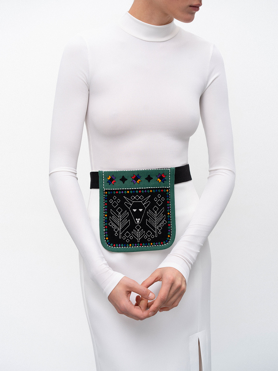 Pocket bag with embroidery Goat Green [0]