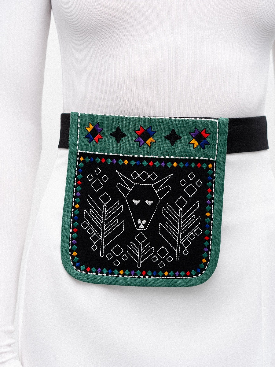 Pocket bag with embroidery Goat Green [0]