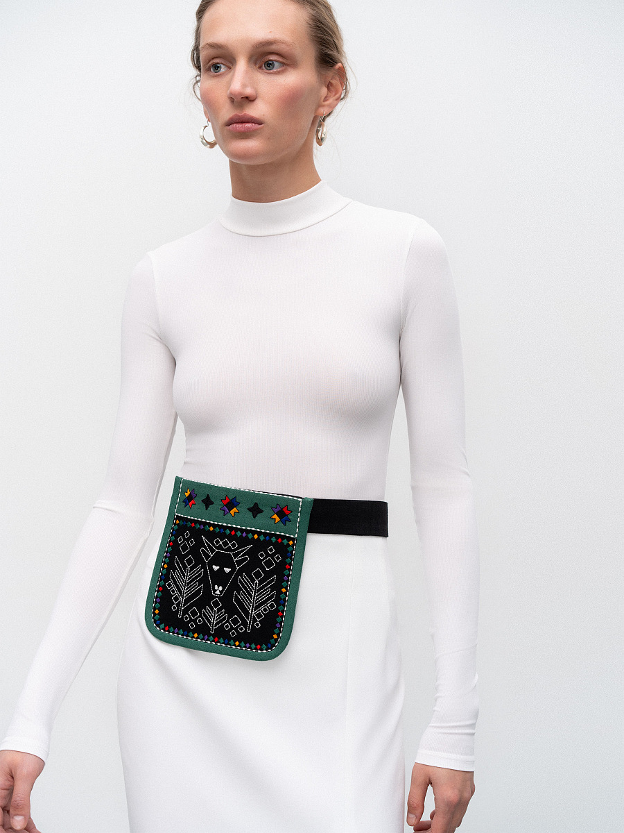 Pocket bag with embroidery Goat Green [0]