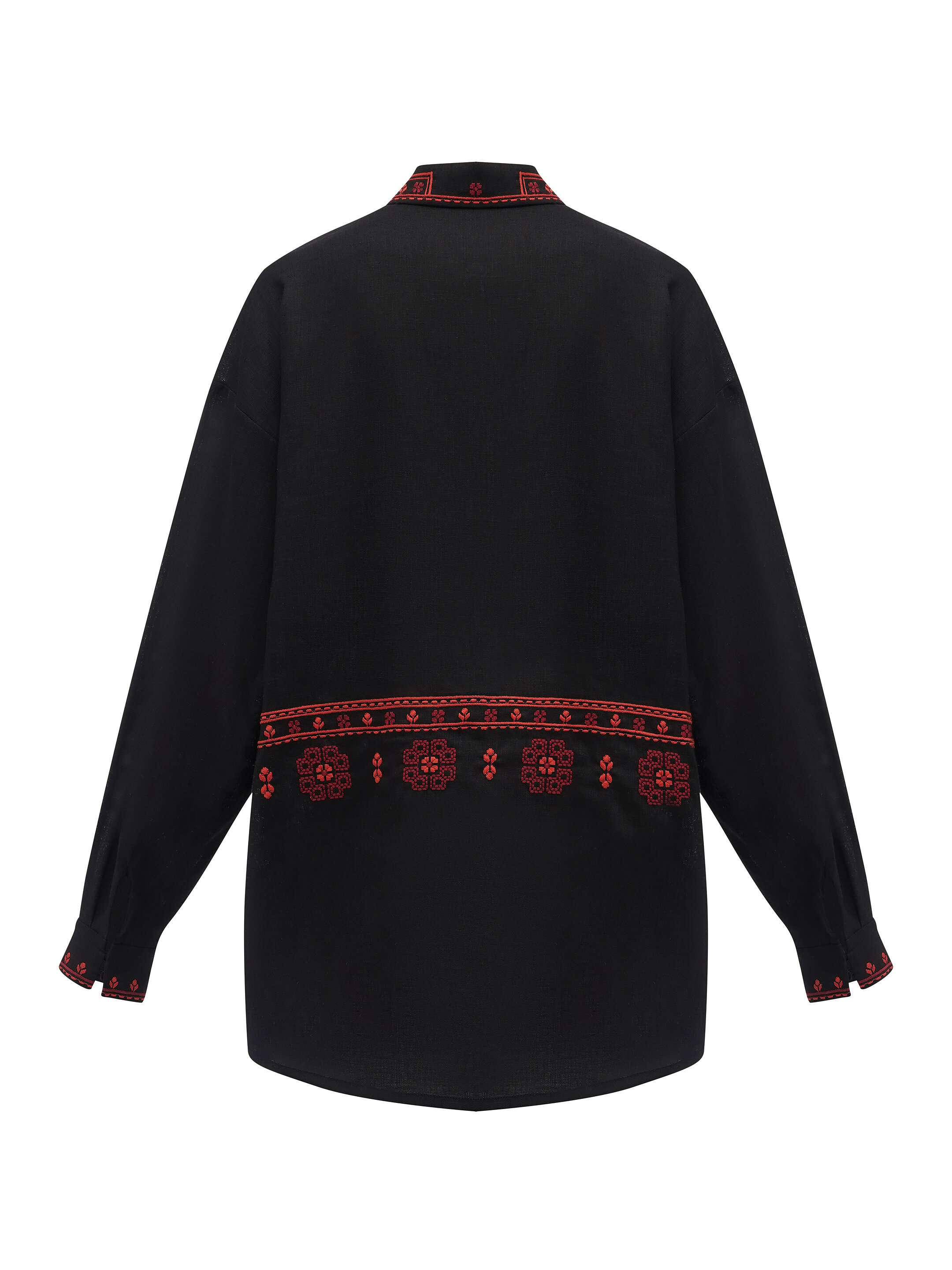 Black linen shirt with an embroidered ornament Nova Khata 1930 buy