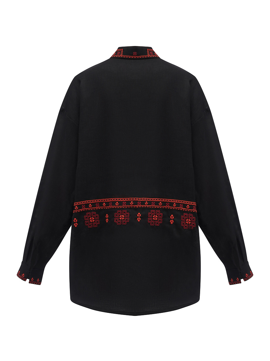 Black linen shirt with an embroidered ornament Nova Khata 1930 [0]