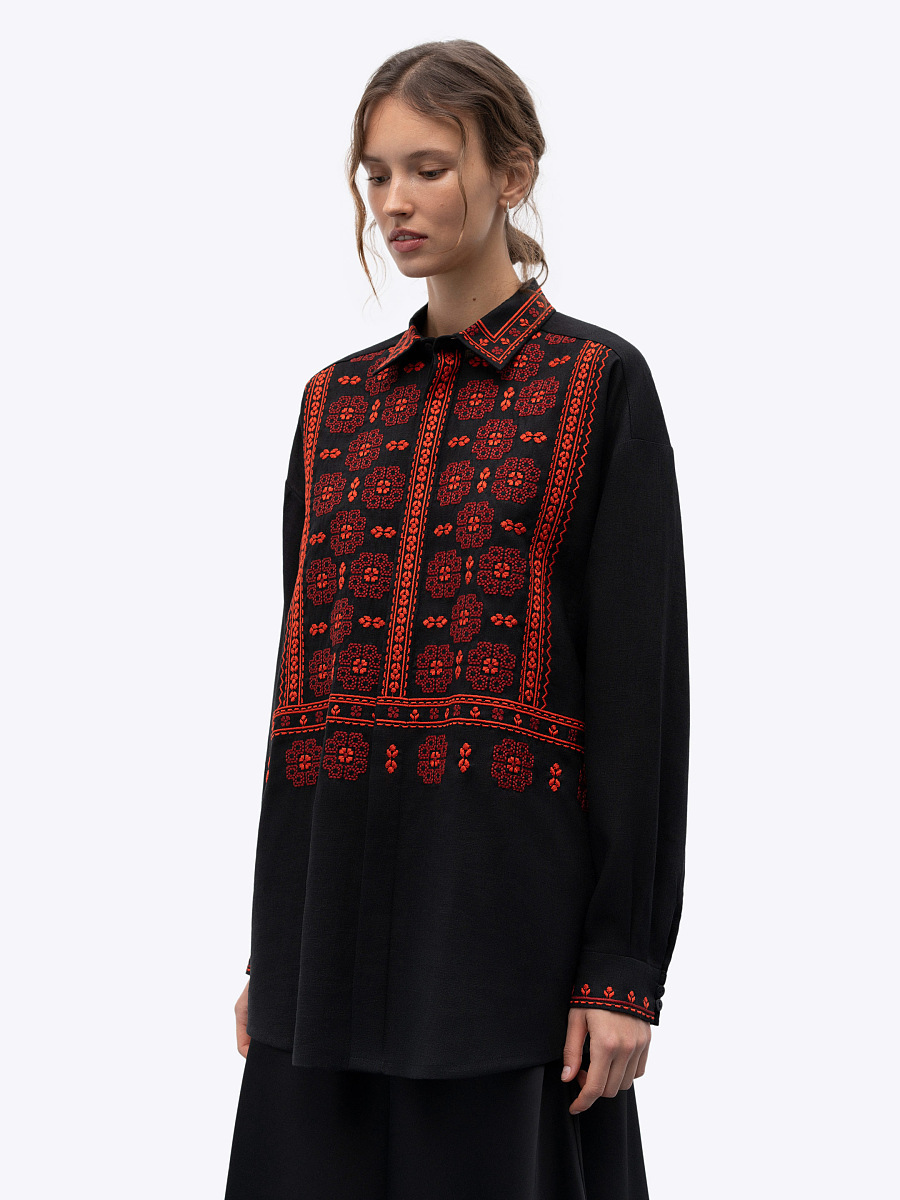 Black linen shirt with an embroidered ornament Nova Khata 1930 [0]