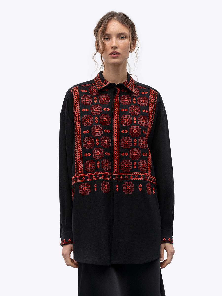 Black linen shirt with an embroidered ornament Nova Khata 1930 [0]