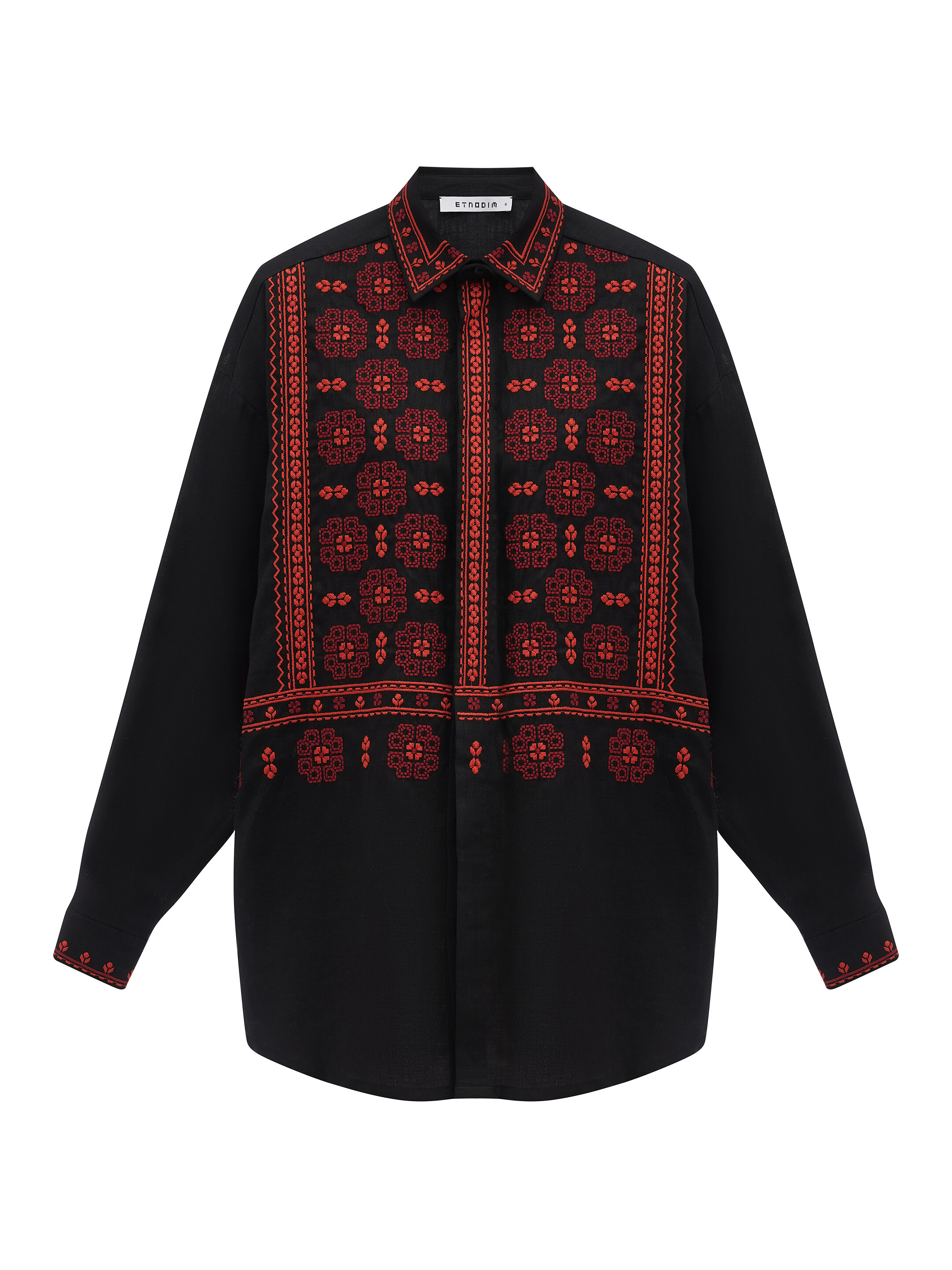Black linen shirt with an embroidered ornament Nova Khata 1930 sizes