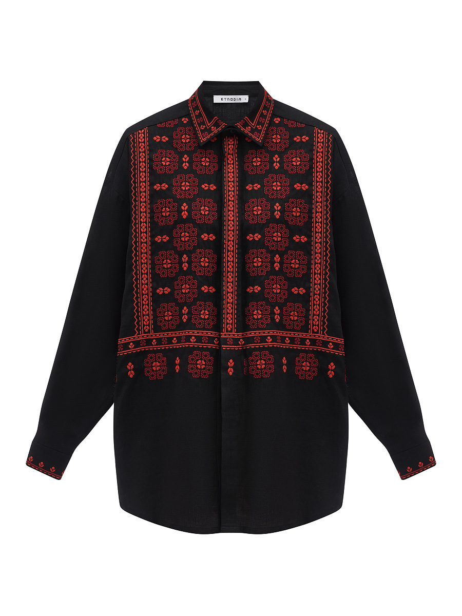 Black linen shirt with an embroidered ornament Nova Khata 1930 [0]