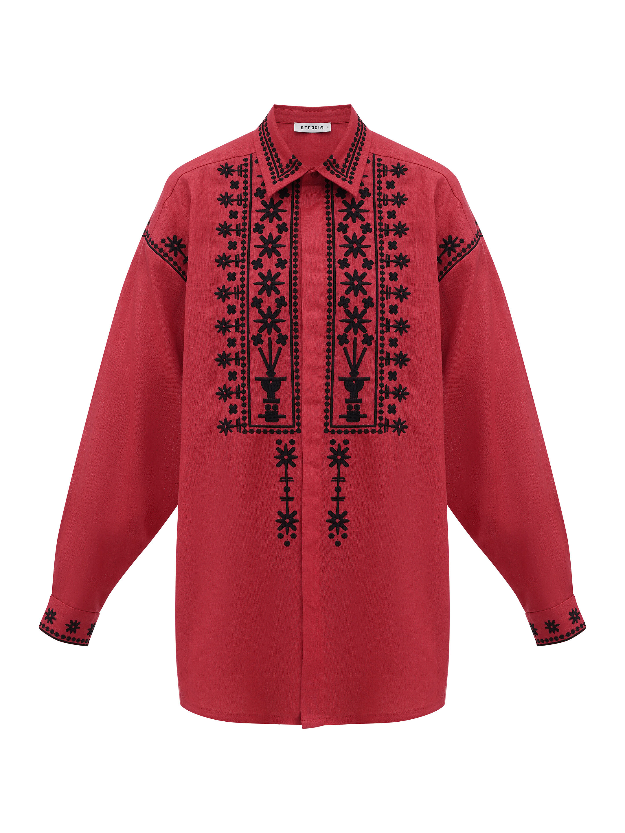 Red linen shirt with an embroidered ornament Nova Khata 1925 sizes