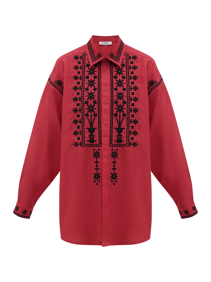 Red linen shirt with an embroidered ornament Nova Khata 1925 [0]