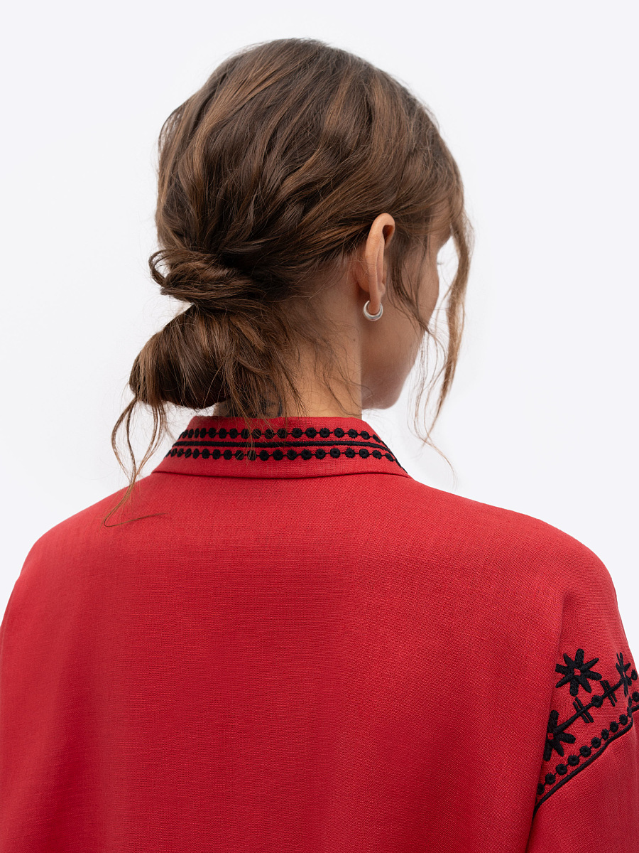 Red linen shirt with an embroidered ornament Nova Khata 1925 [0]