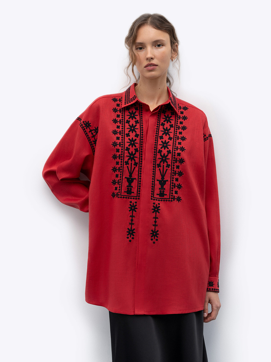 Red linen shirt with an embroidered ornament Nova Khata 1925 [0]