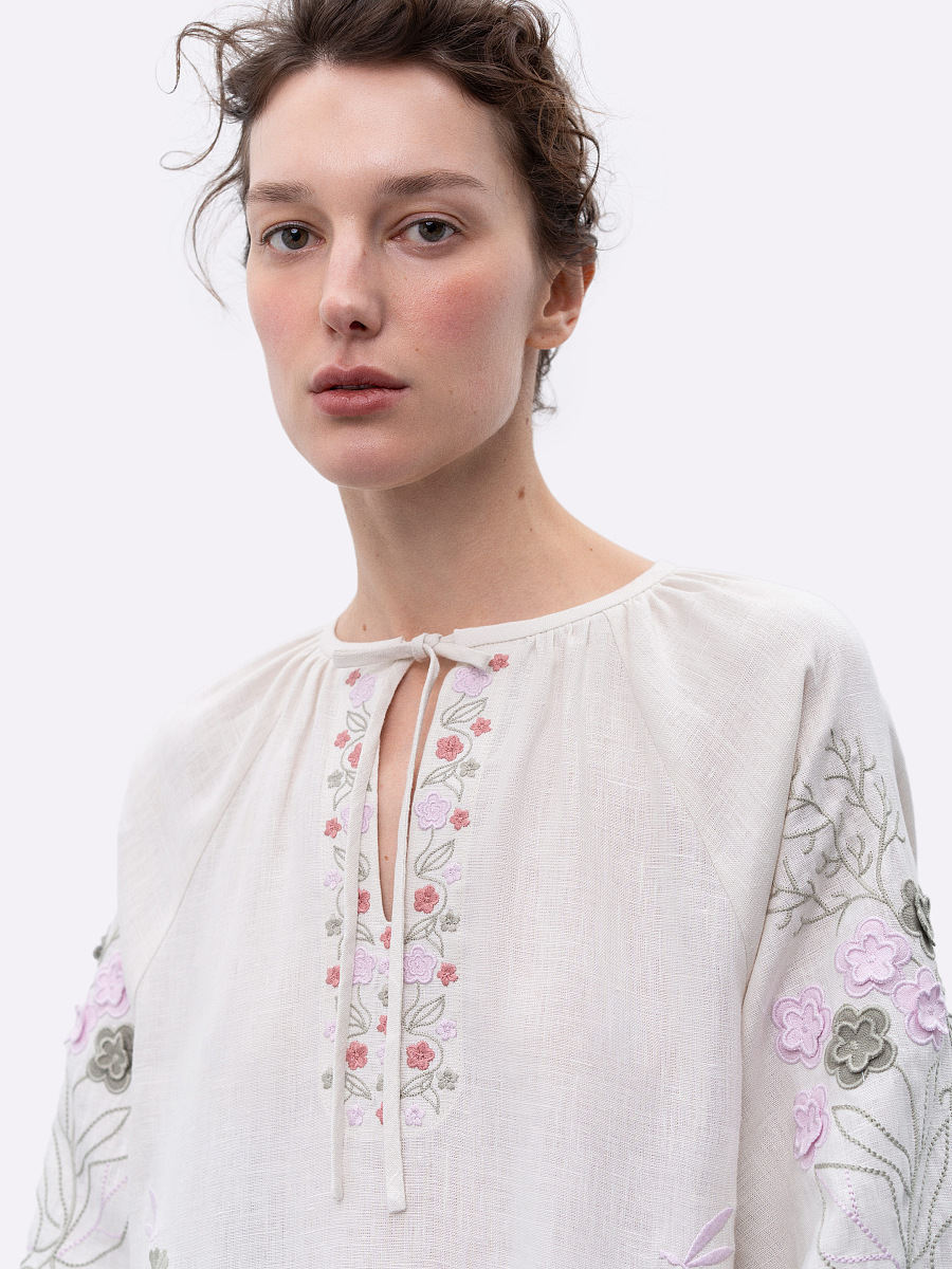 Long linen embroidered dress with floral by the motives of Rozmay [0]