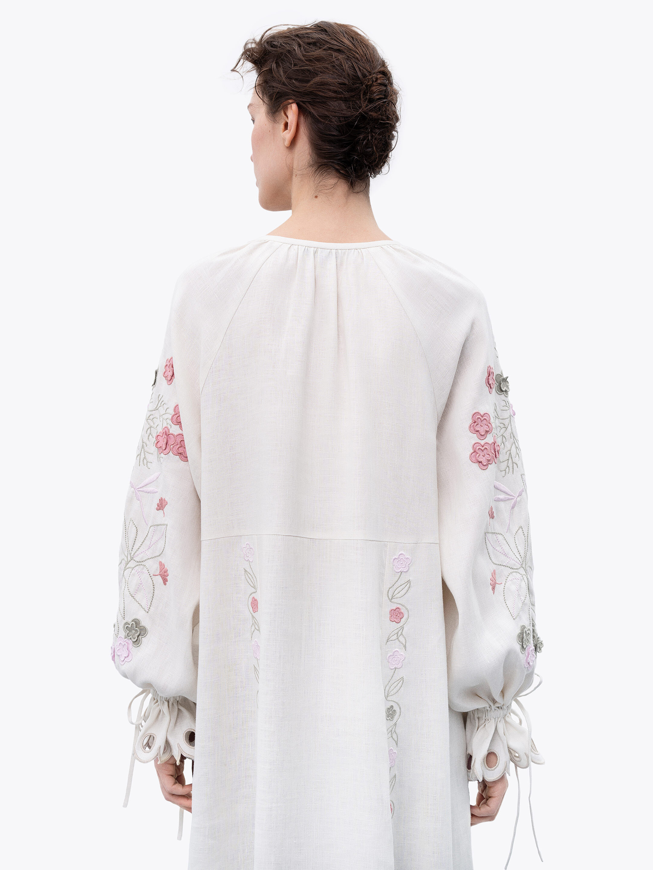 Long linen embroidered dress with floral by the motives of Rozmay fitting