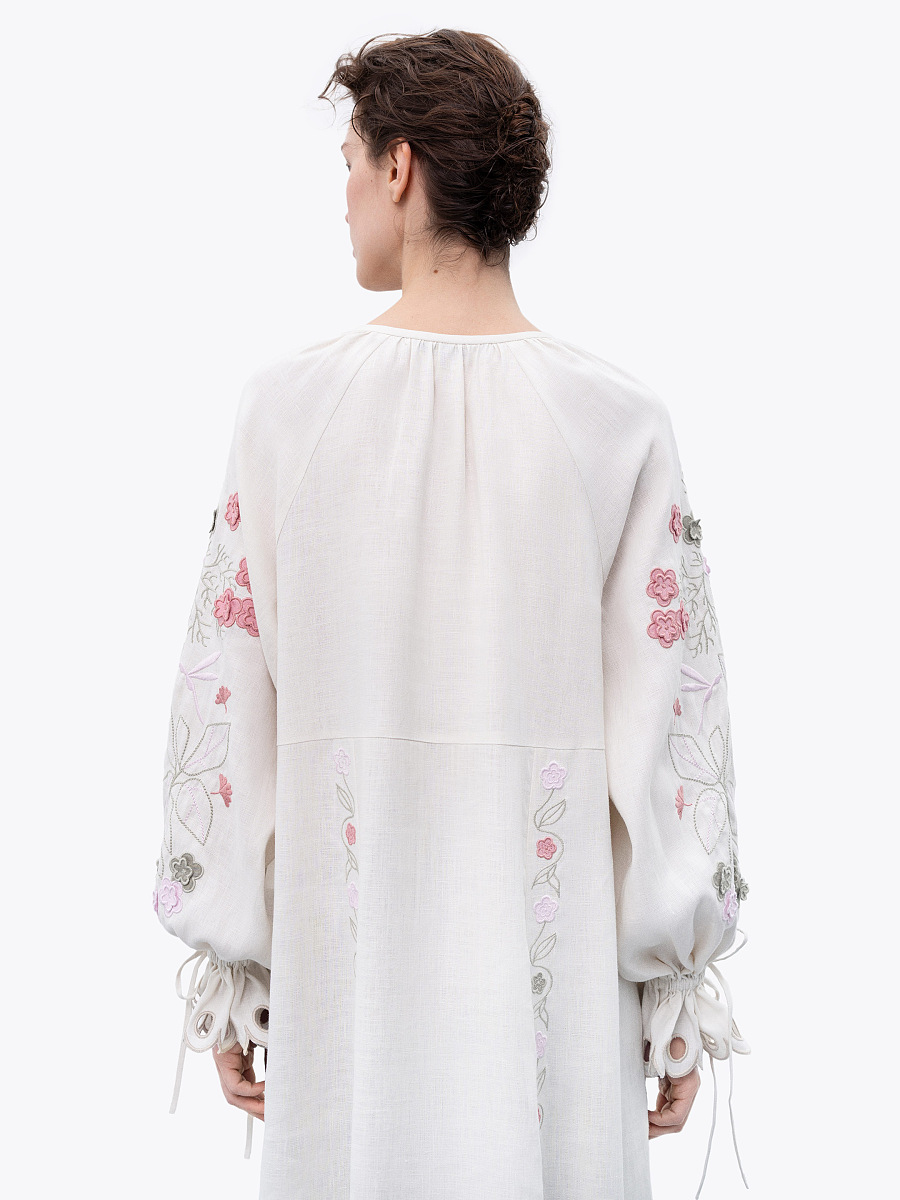 Long linen embroidered dress with floral by the motives of Rozmay [0]