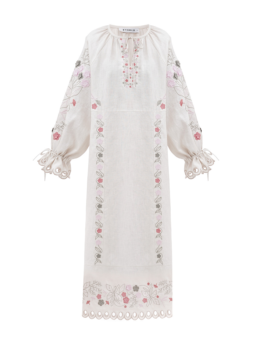 Long linen embroidered dress with floral by the motives of Rozmay [0]