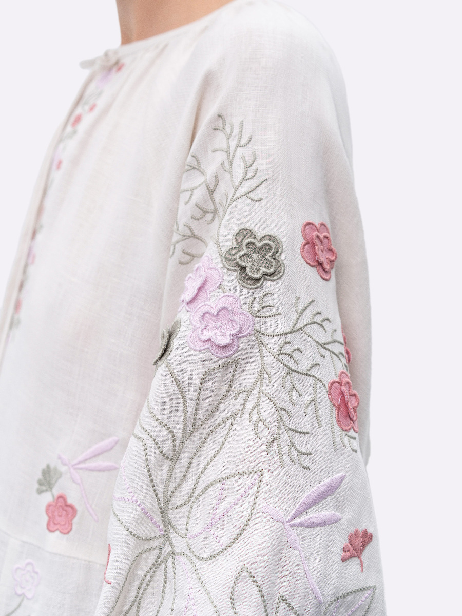 Long linen embroidered dress with floral by the motives of Rozmay [0]