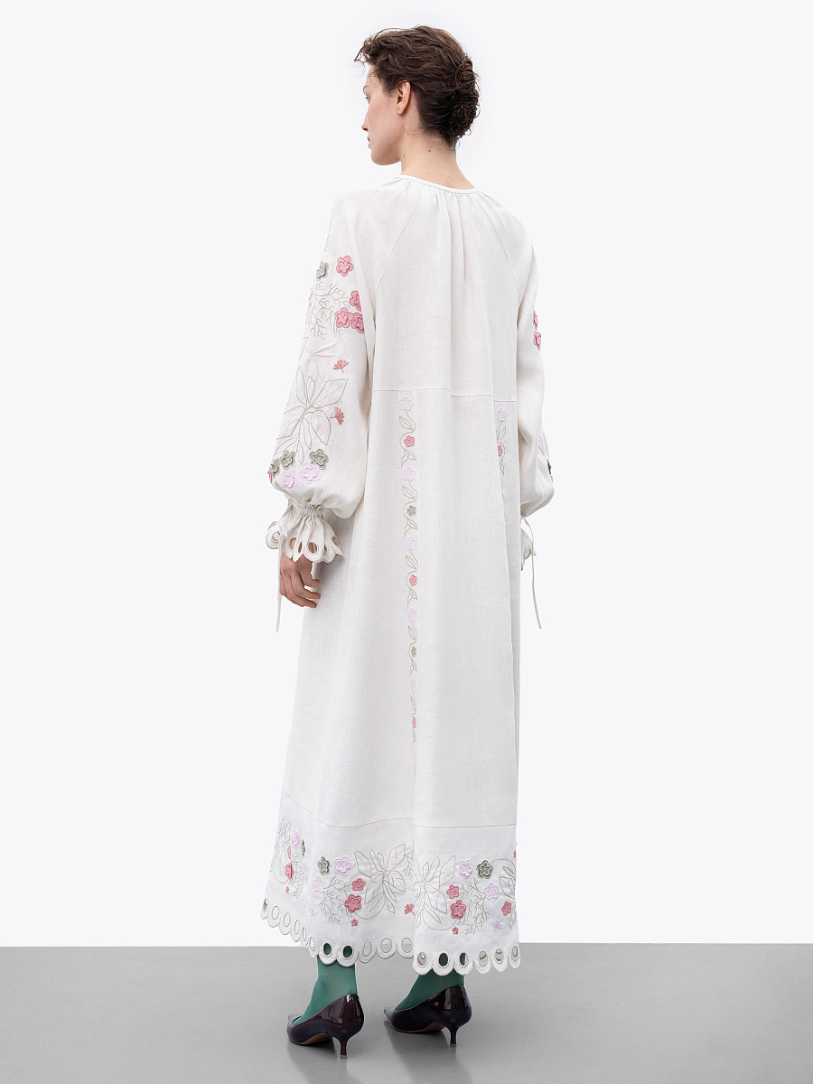 Long linen embroidered dress with floral by the motives of Rozmay [0]
