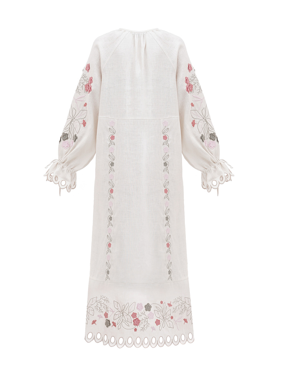 Long linen embroidered dress with floral by the motives of Rozmay [0]