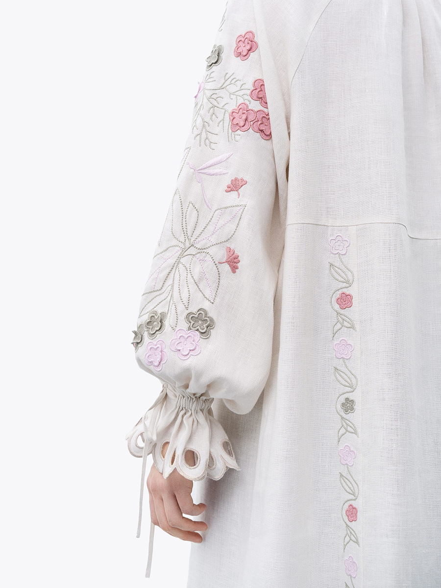 Long linen embroidered dress with floral by the motives of Rozmay [0]
