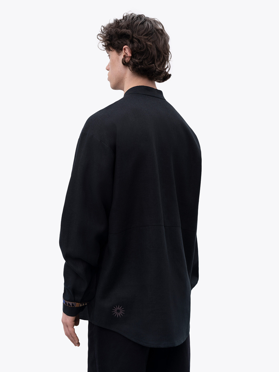 Men's linen shirt on buttons with embroidery Zvir [0]