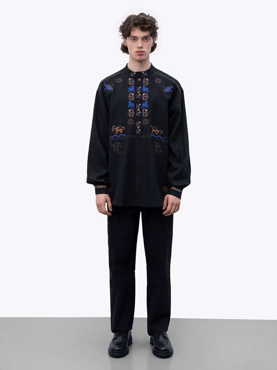 Men's linen shirt on buttons with embroidery Zvir [0]