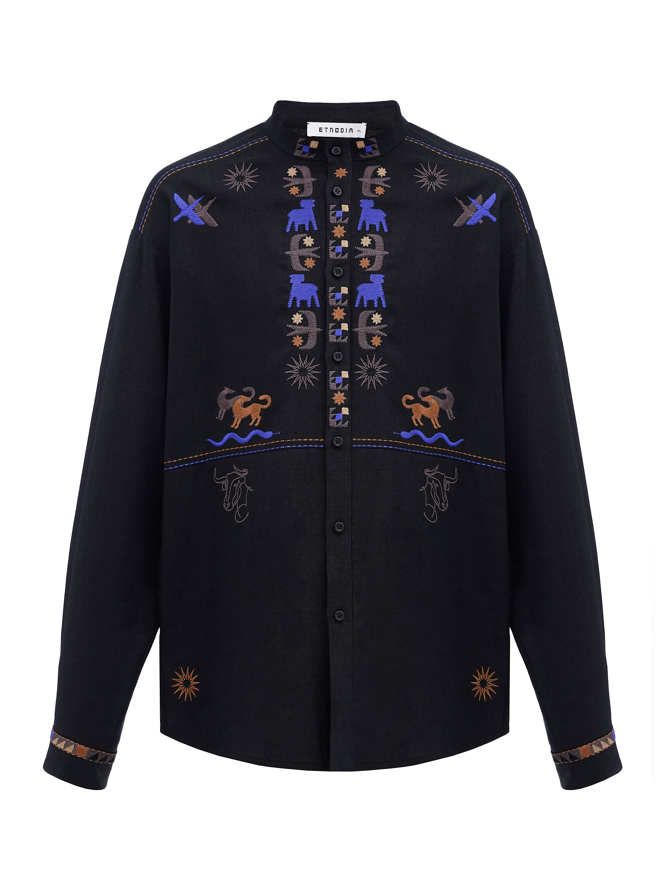 Men's linen shirt on buttons with embroidery Zvir choose