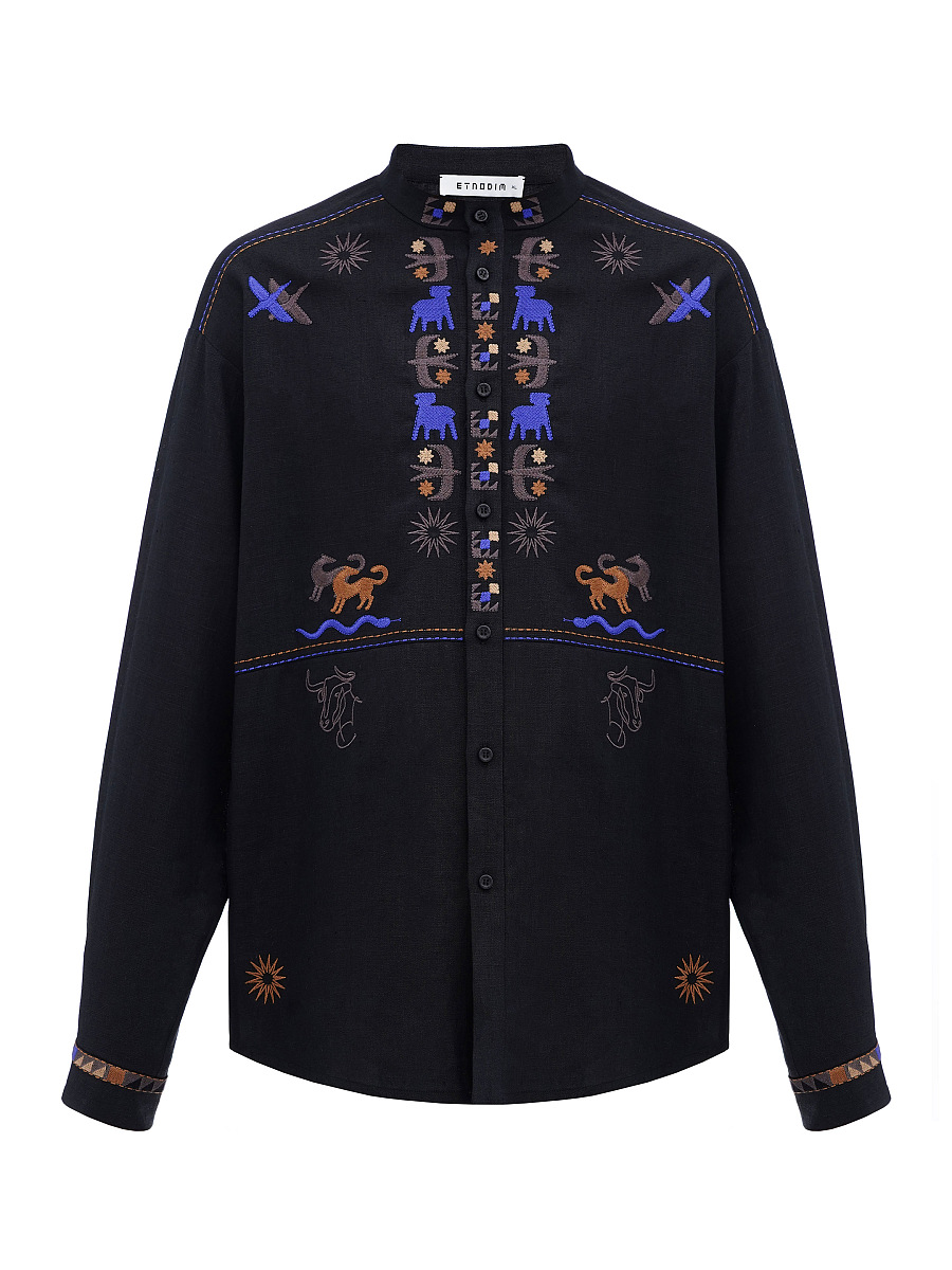 Men's linen shirt on buttons with embroidery Zvir [0]