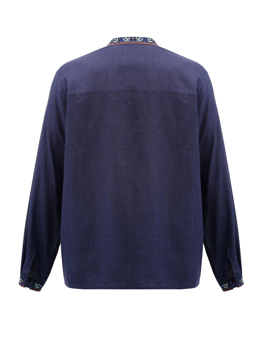 Dark blue men's embroidered shirt Wood [0]
