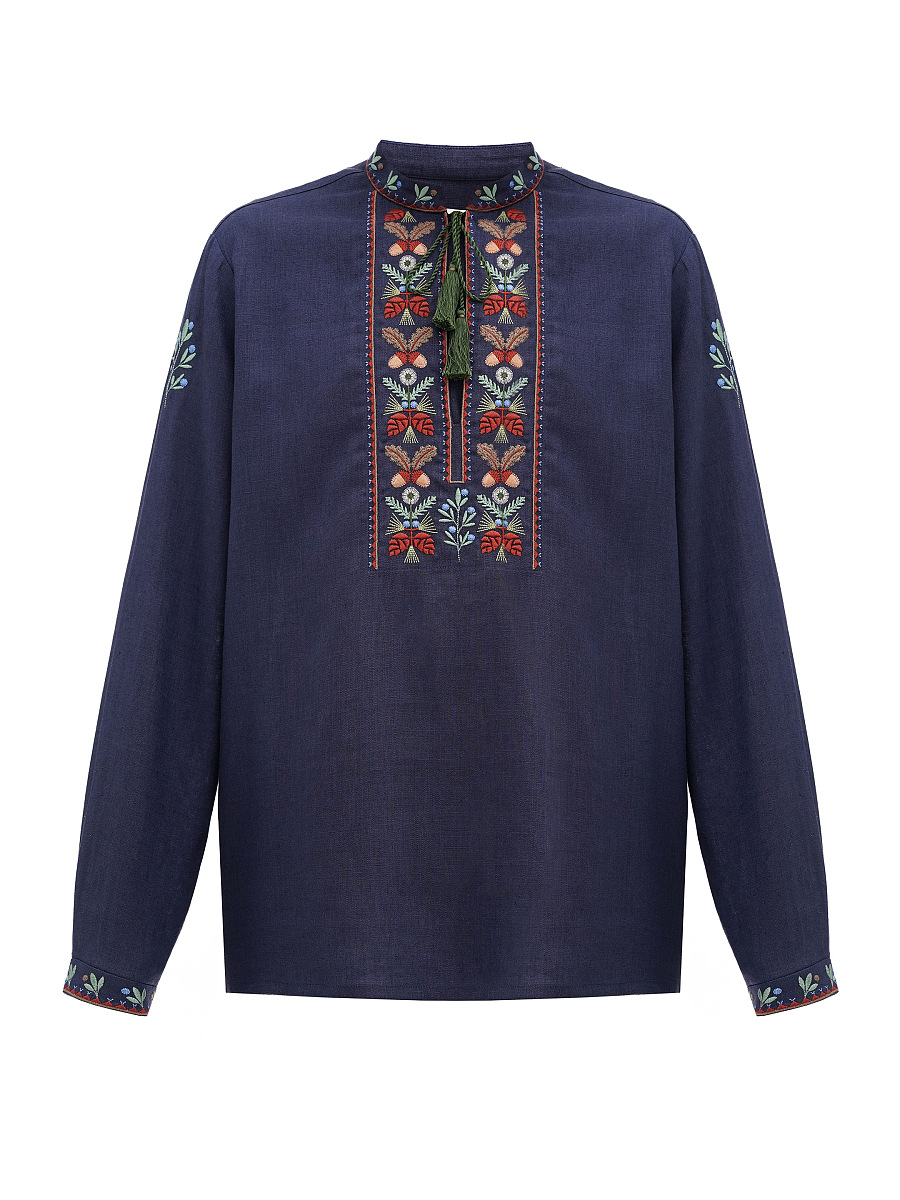 Dark blue men's embroidered shirt Wood [0]