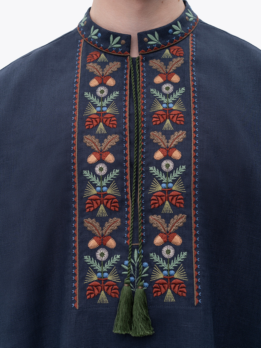 Dark blue men's embroidered shirt Wood [0]