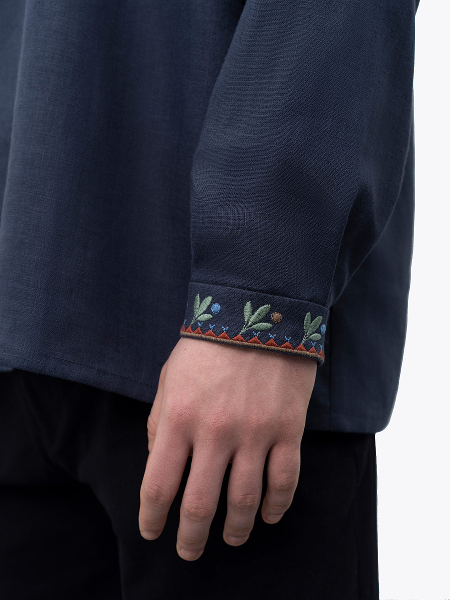 Dark blue men's embroidered shirt Wood [0]