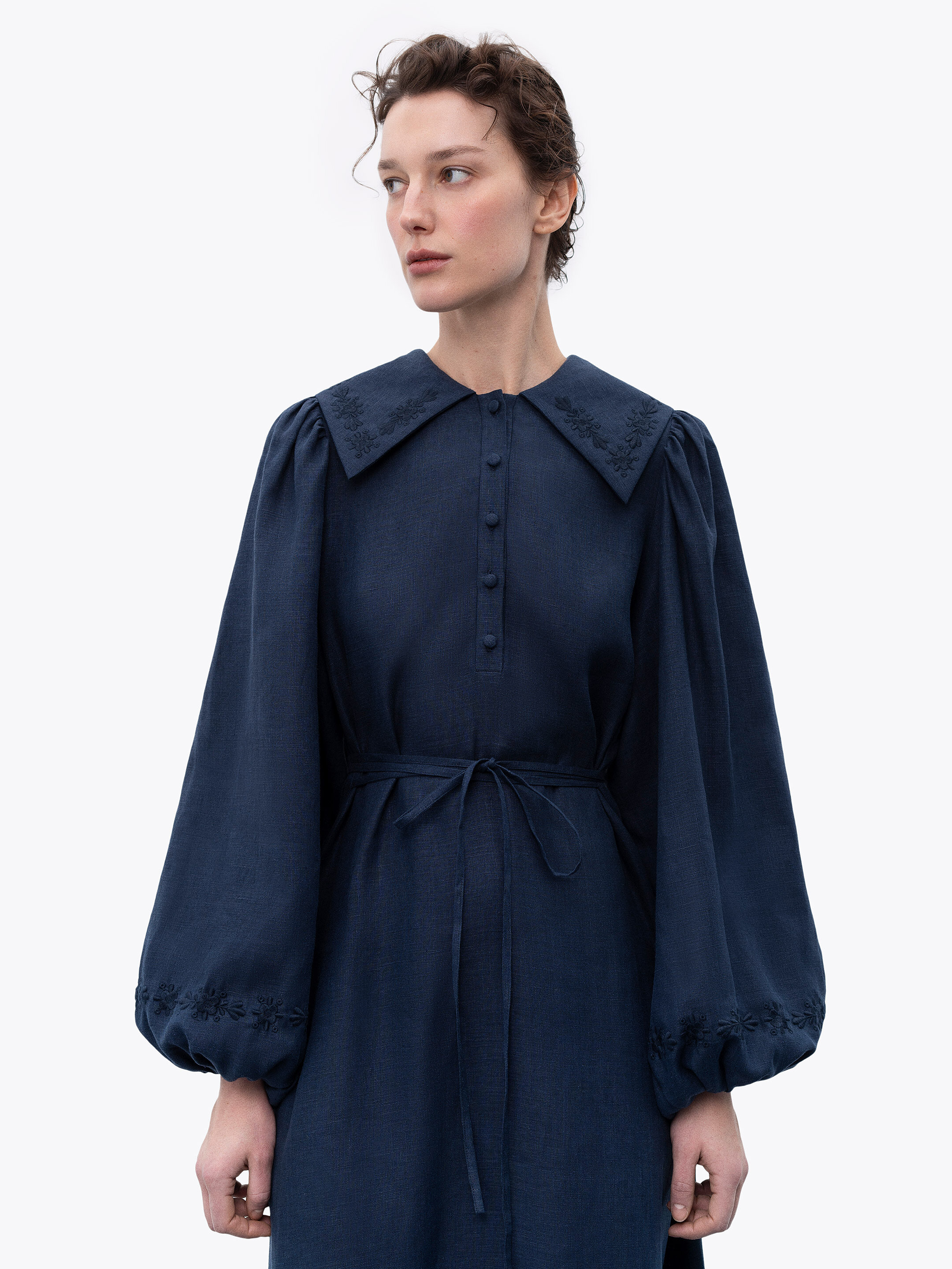 Linen dress with embroidery Pervotsvit Blue ціна