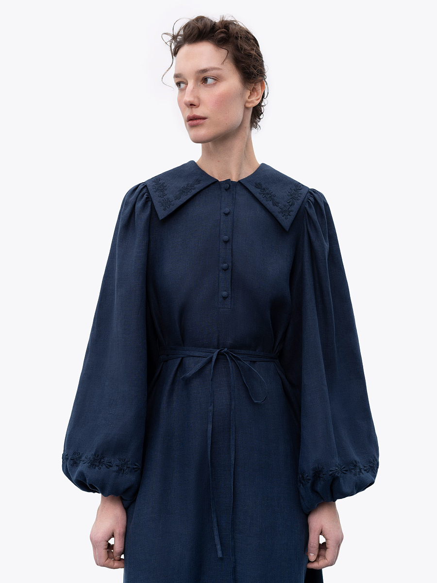 Linen dress with embroidery Pervotsvit Blue [0]