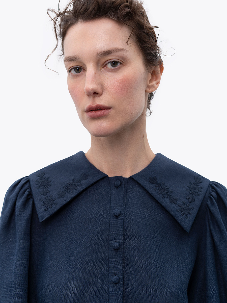 Linen dress with embroidery Pervotsvit Blue [0]