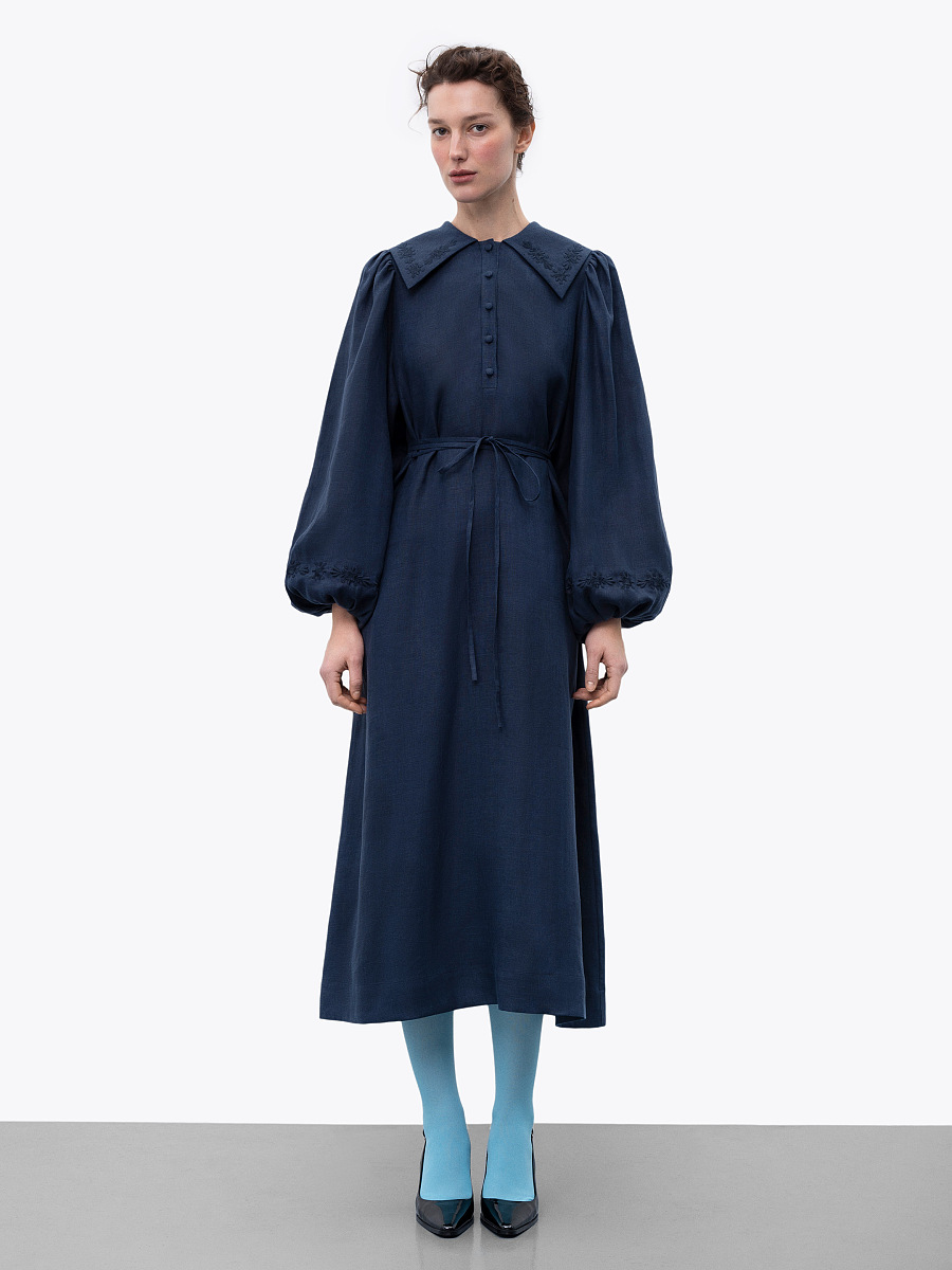 Linen dress with embroidery Pervotsvit Blue [0]