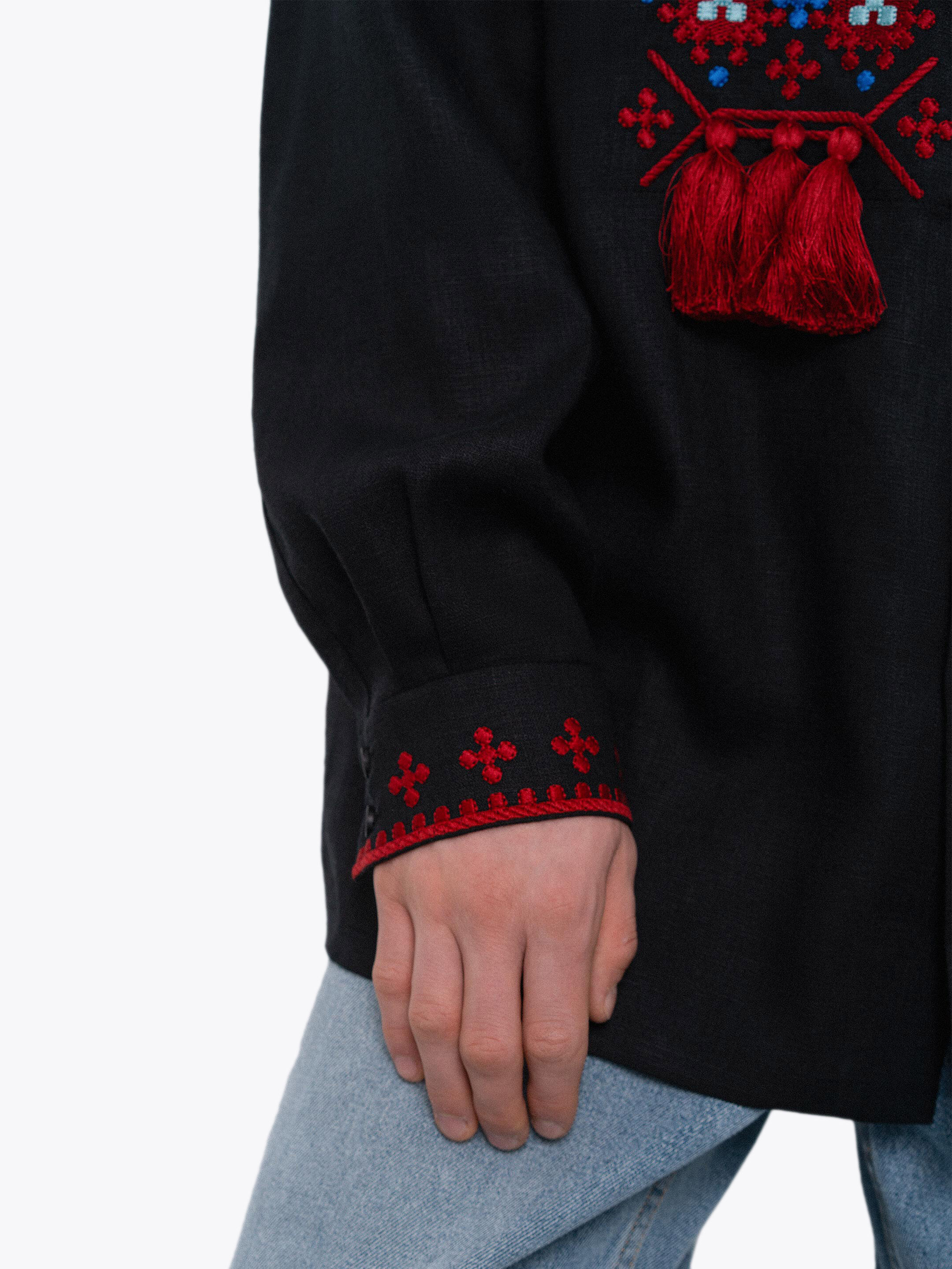 Men's embroidered shirt with a collar and massive tassels Zemlya photo
