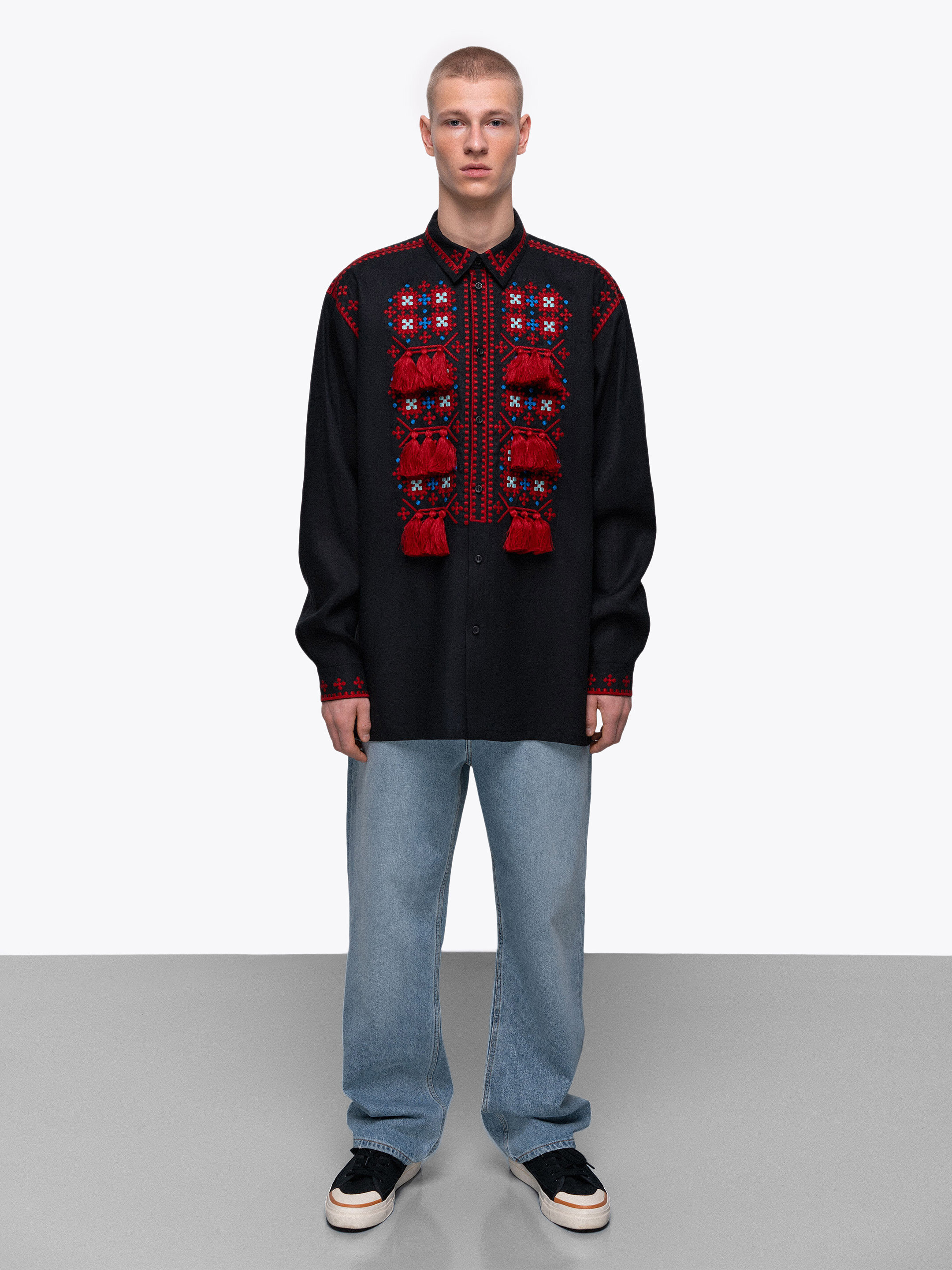 Men's embroidered shirt with a collar and massive tassels Zemlya in Ukraine