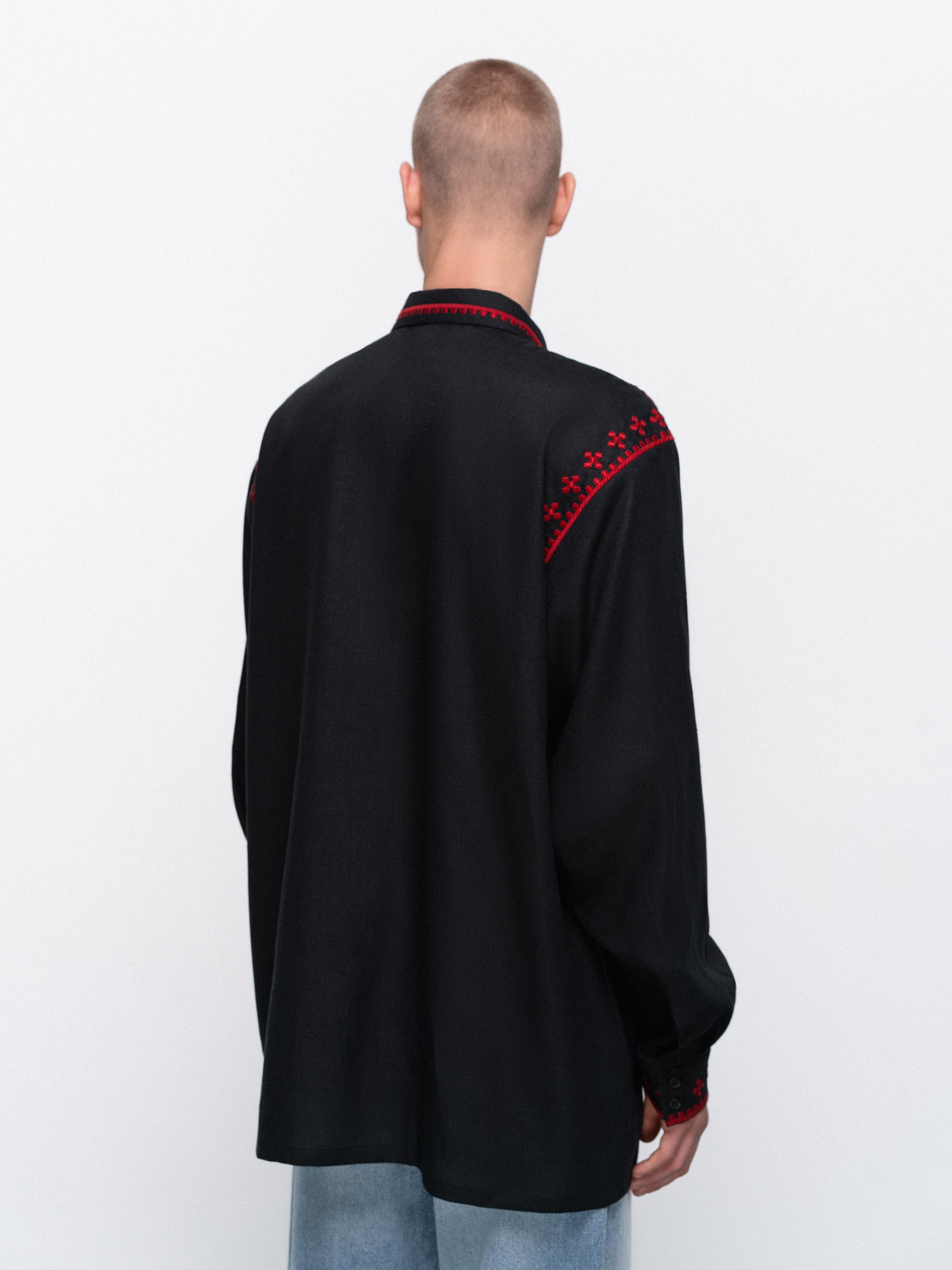 Men's embroidered shirt with a collar and massive tassels Zemlya - photo 2