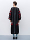 Black linen embroidered dress with contrasting ornaments and tassels Tera