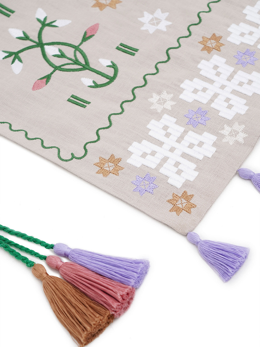 Embroidered linen apron with colored tassels Rozmay [0]
