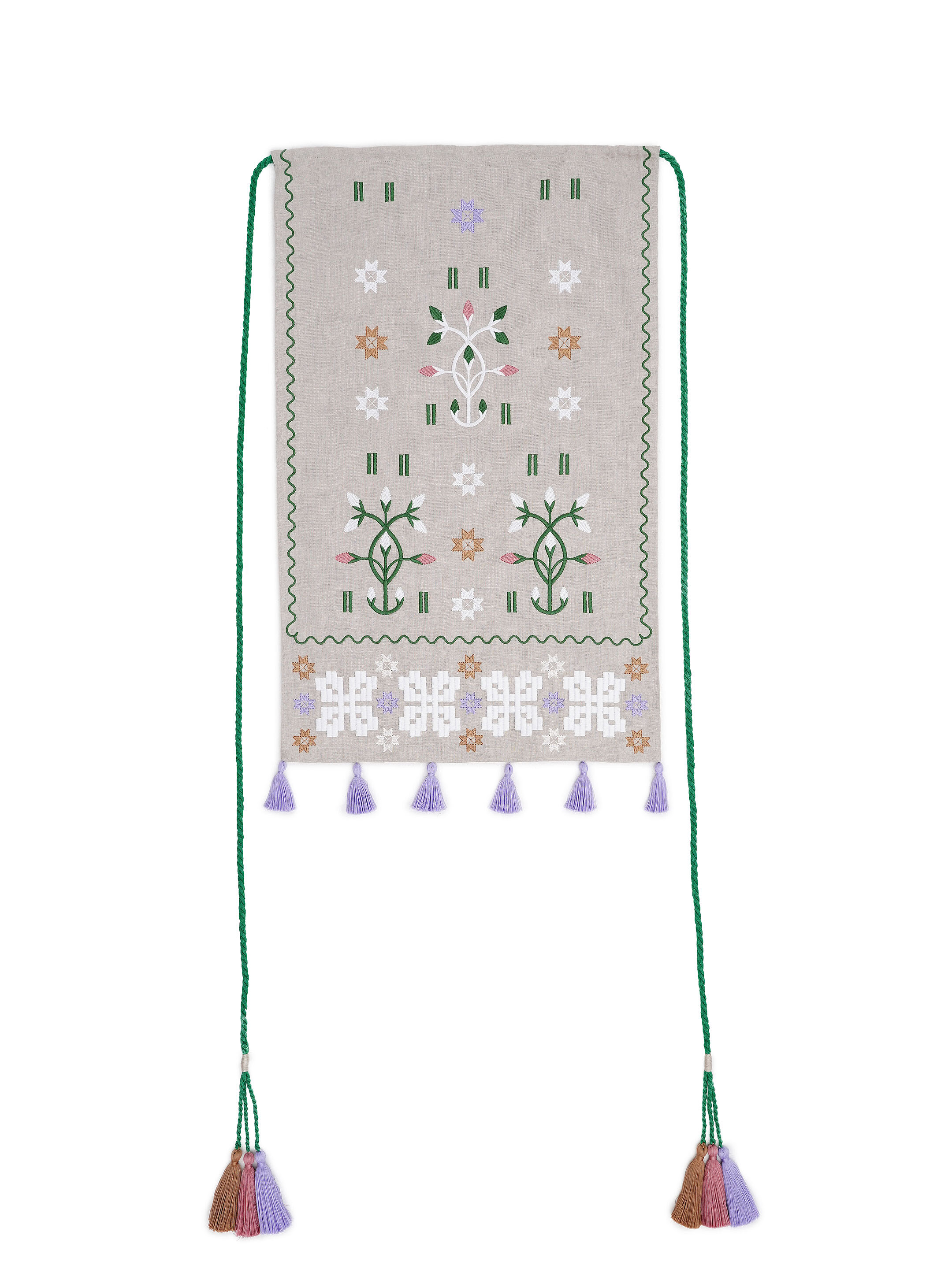 Embroidered linen apron with colored tassels Rozmay in Ukraine