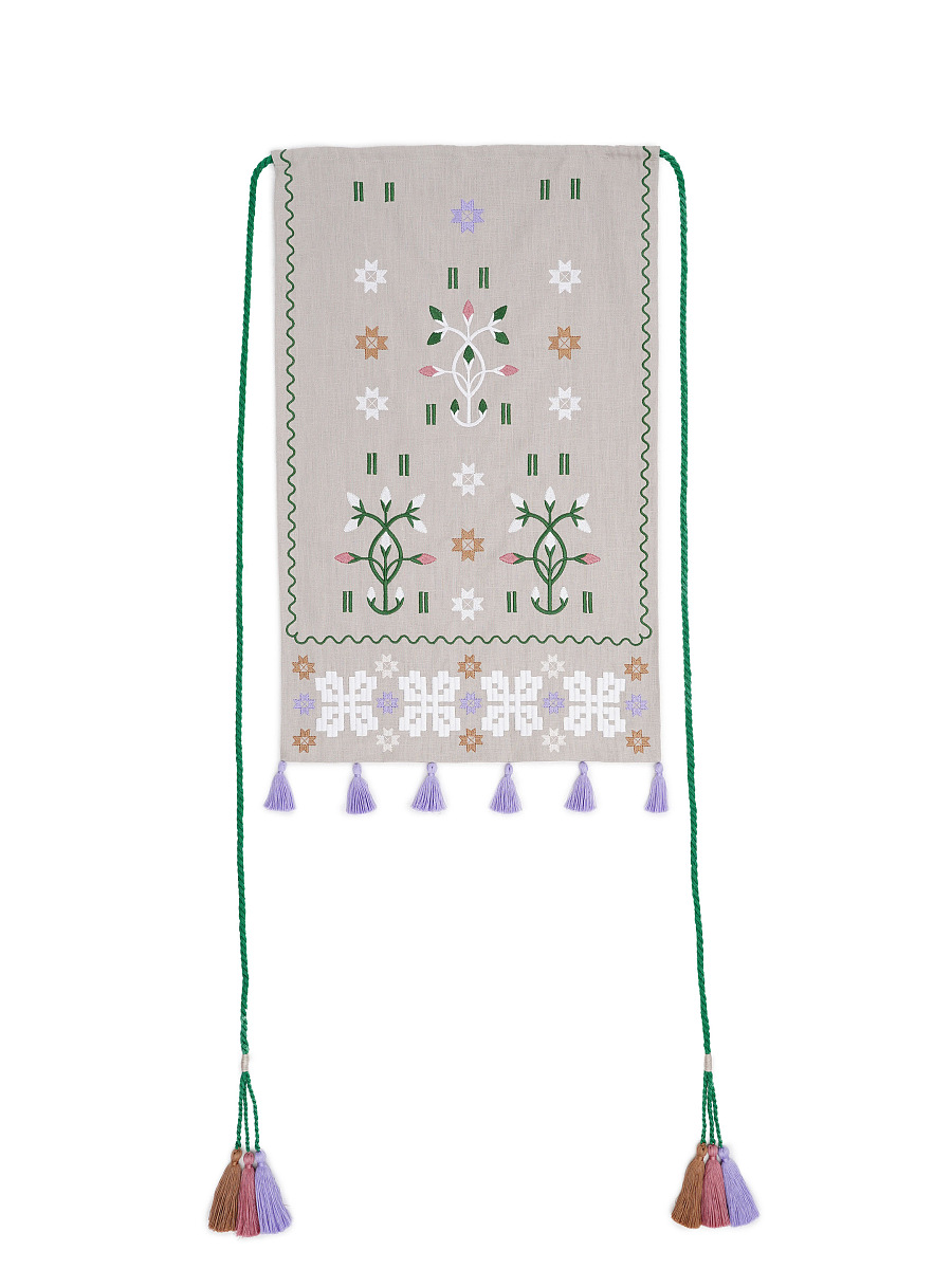 Embroidered linen apron with colored tassels Rozmay [0]