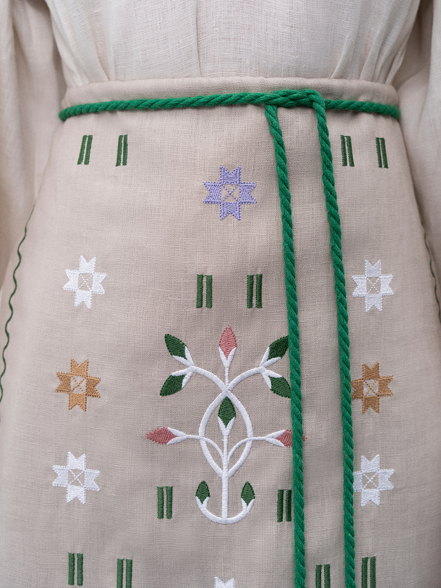 Embroidered linen apron with colored tassels Rozmay [0]