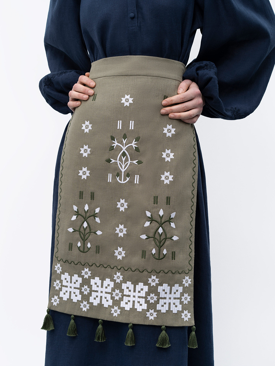 Embroidered linen apron khaki color Rozmay [0]