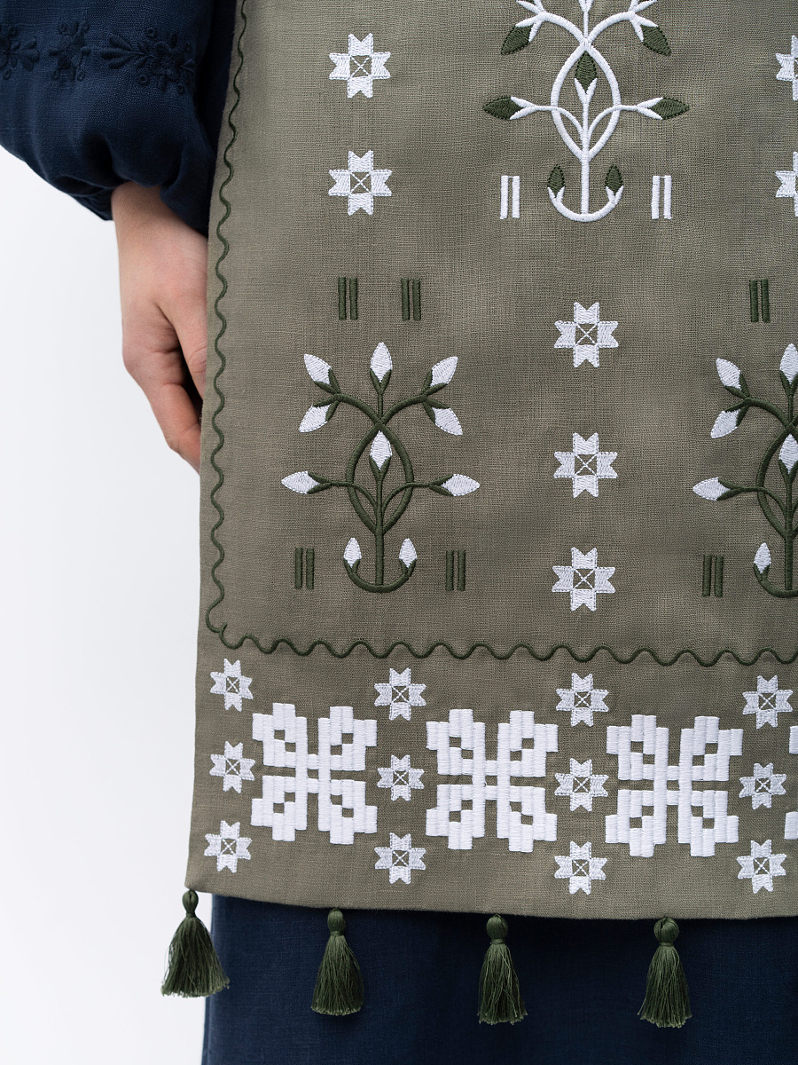 Embroidered linen apron khaki color Rozmay [0]