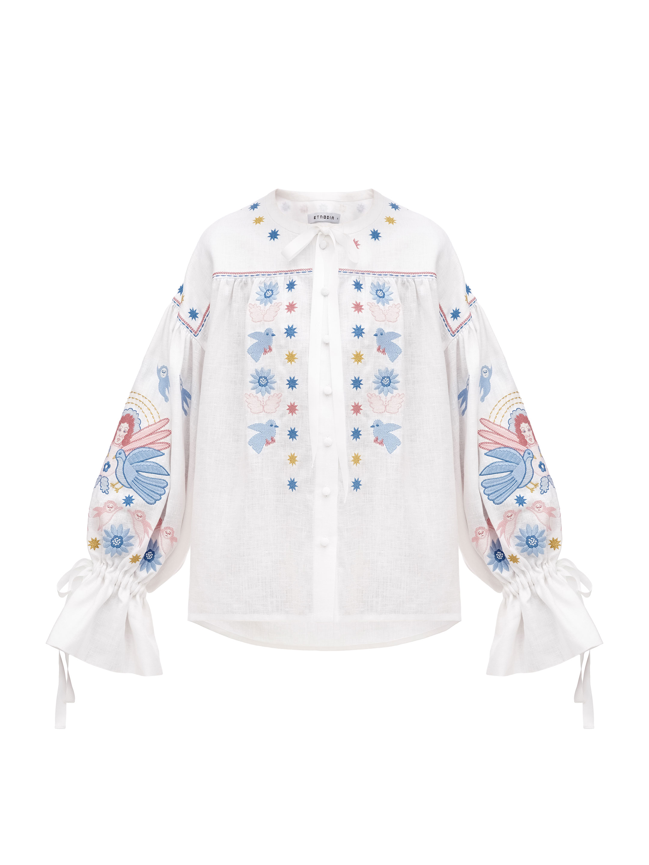 White embroidered shirt with abundant embroidery Prychornomorya