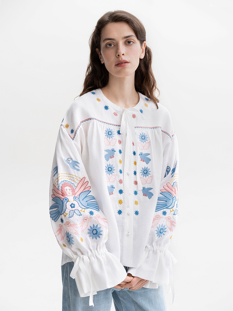 White embroidered shirt with abundant embroidery Prychornomorya [0]
