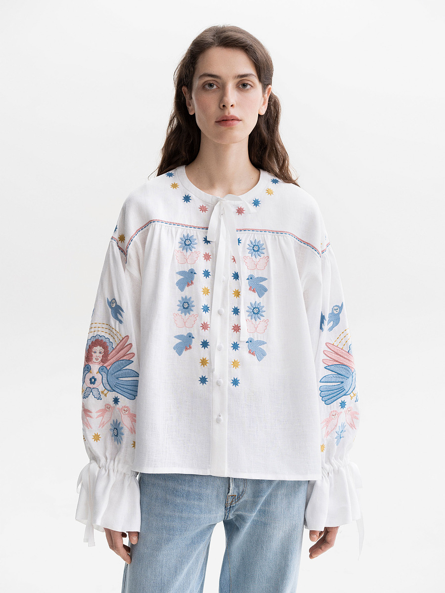 White embroidered shirt with abundant embroidery Prychornomorya [0]