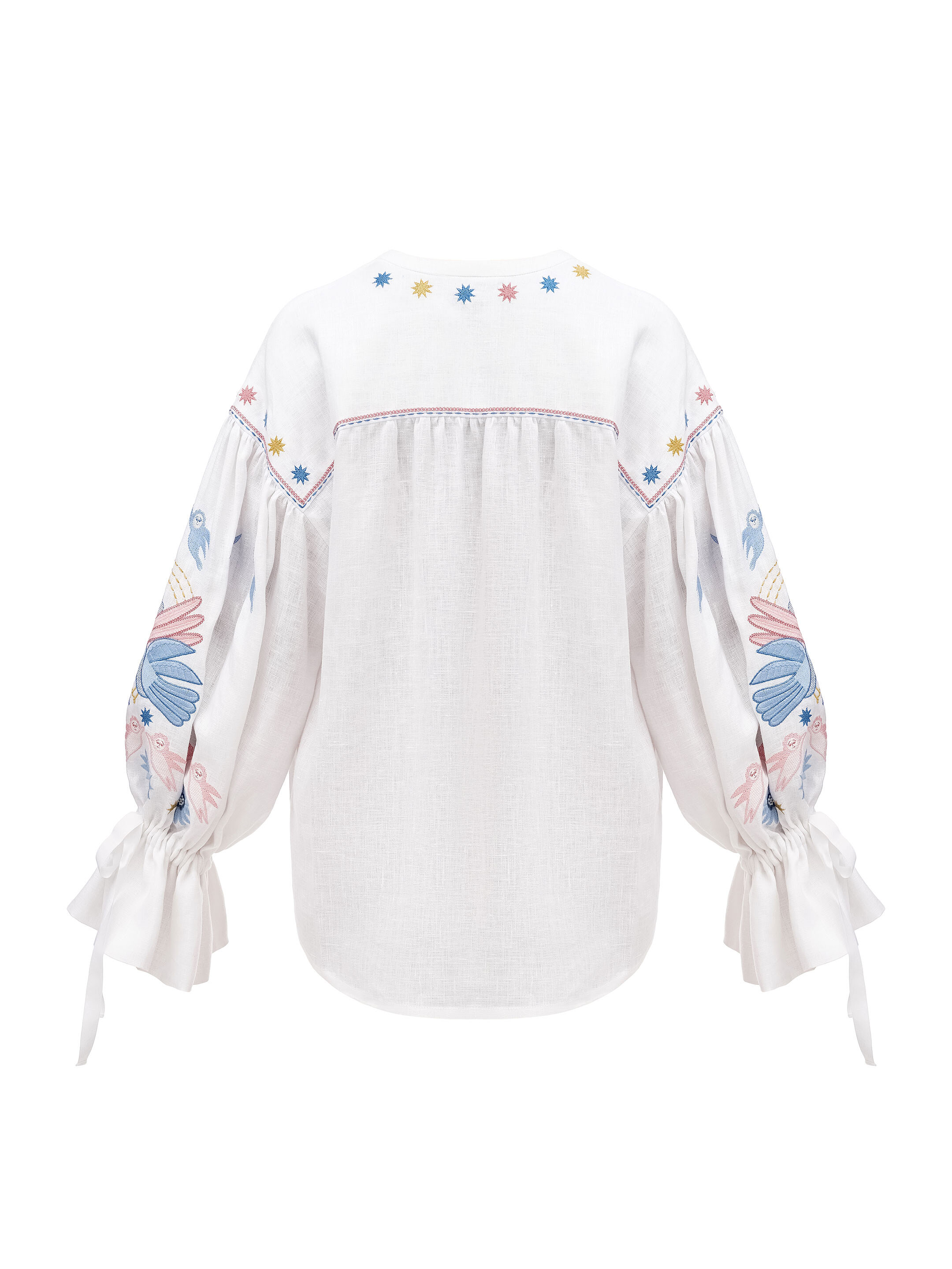 White embroidered shirt with abundant embroidery Prychornomorya fitting