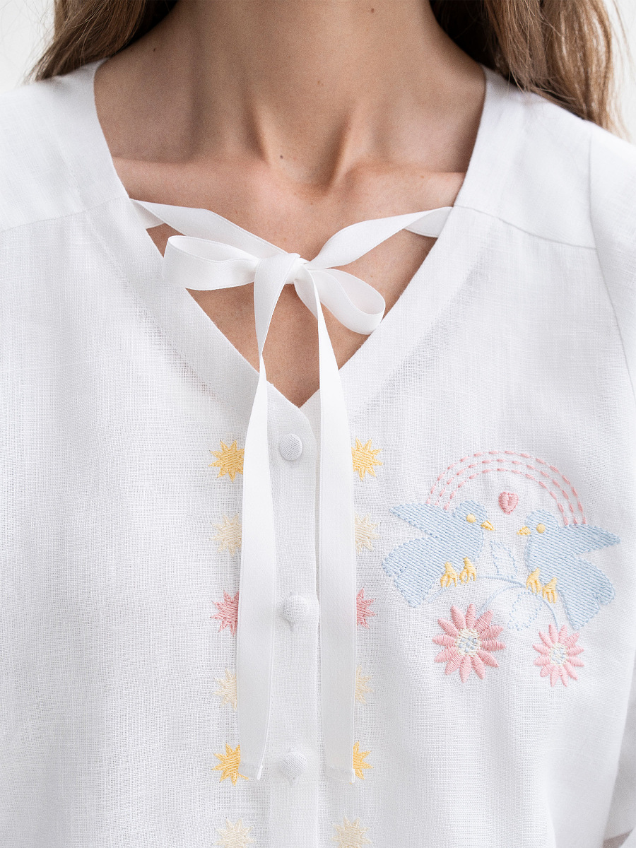 White embroidered shirt with colorful embroidery Polina [0]