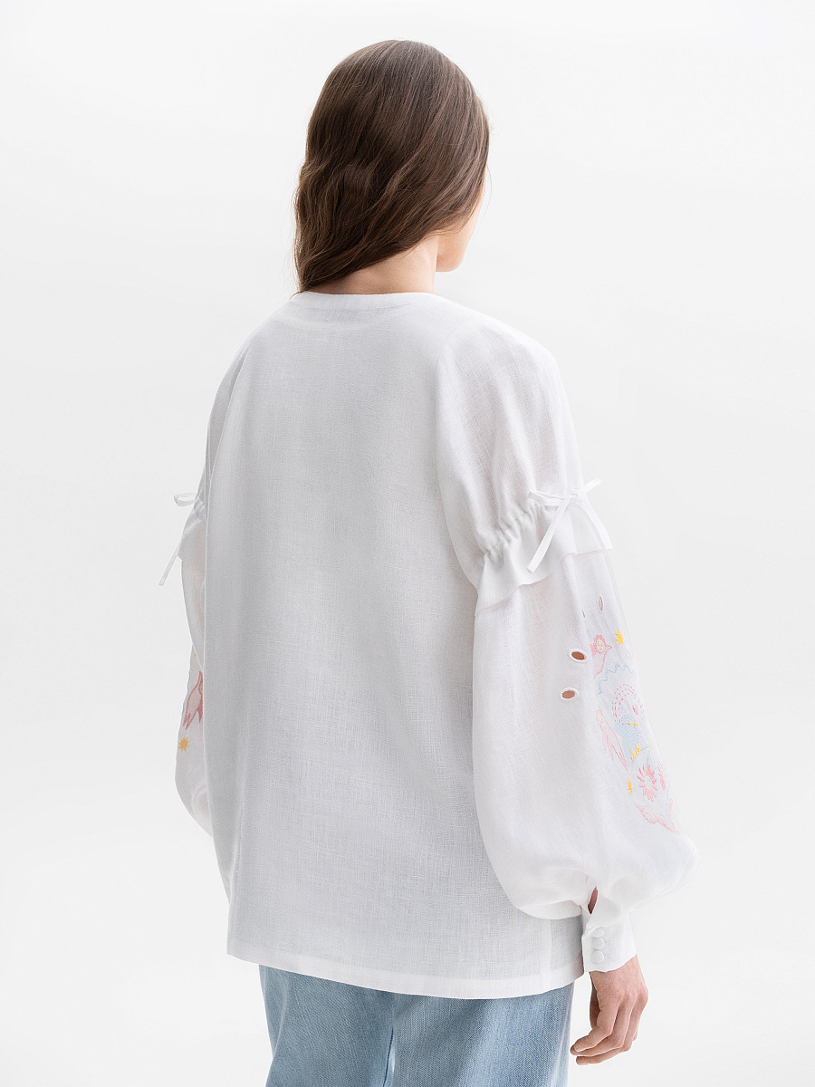 White embroidered shirt with colorful embroidery Polina [0]